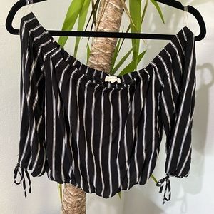 Cropped Striped Off the Shoulder Shirt